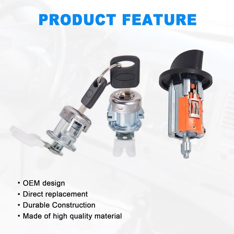 AUTOBABA Ignition Switch Lock Cylinder & 2 Pcs Door Lock Cylinder with Keys Compatible with 1997-2003 Ford F150, 1997-2007 Ford F250 F350, 2000-2005 Excursion Replaces# LC6177 + 2 x DL5885 + 597638 - Image 4